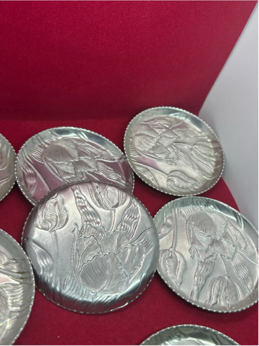 Unbranded Silver Floral Metal Coaster Set, One Size